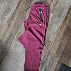 Nike Maroon Joggers with Black Zipper